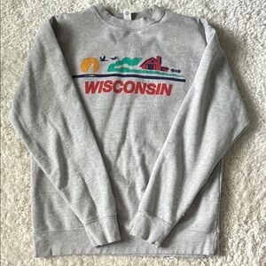 Gray Crewneck Sweater with Wisconsin Graphic